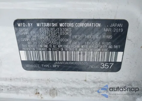 2019 Mitsubishi Outlander Sport 2.0 Es из США, поврежденный, VIN JA4AR3AU6KU026525